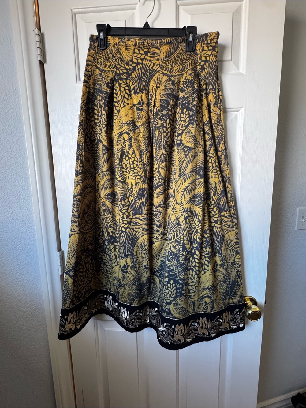 Soft Surroundings Black and Mustard Floral Border Maxi Skirt